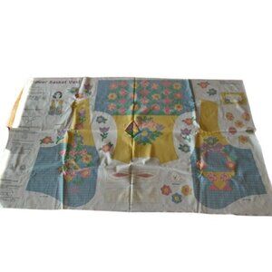Vtg Flower Basket Easter Spring Vest Fabric Panel, Cut & Sew, Bunny floppy